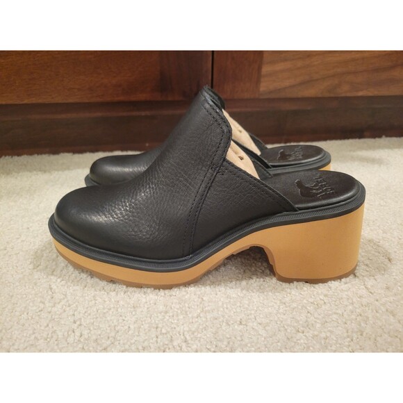 NIB Sorel Hi-line Heel Mule Clogs Slip In Women's Shoes 8.5 Black Leather Light - Picture 8 of 10